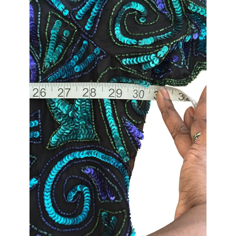 Vintage Laurence Kazar New York Silk Blue Beaded Sequins Sz 5X Party Evening Top - Picture 12 of 12